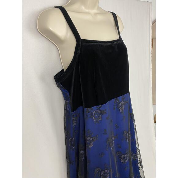 Gothic Romance Velvet & Lace Maxi Slip Dress 2X Blue Black 90s Rocket Candy - Picture 3 of 13